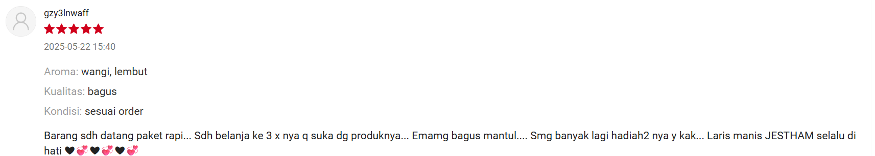  Source : Honest Review Custommer Shopee/Jestham Official Store