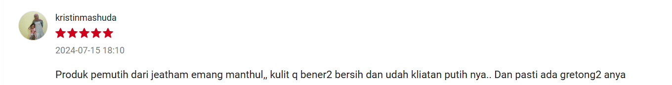 Source : Honest Review Customer Shopee/Jestham Official Store