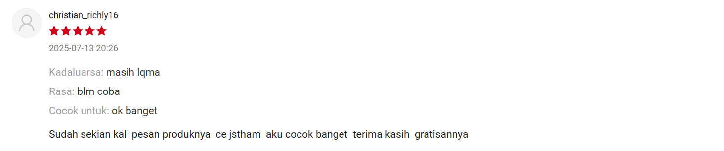 Source : Honest Review Customer Shopee/Jestham Official Store