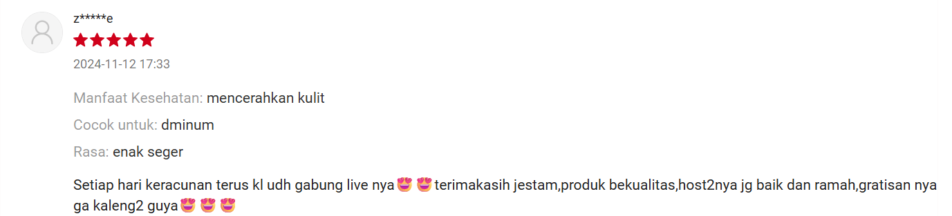 Source : Honest Review Customer Shopee/Jestham Official Store