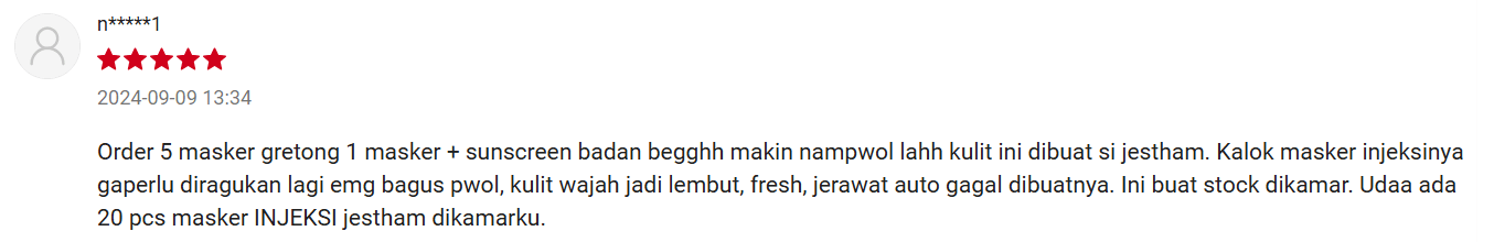Source : Honest Review Customer Shopee/Jestham Official Store