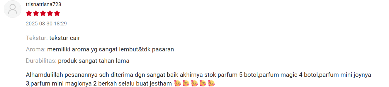 Source : Honest Review Customer Shopee/Jestham Official Store